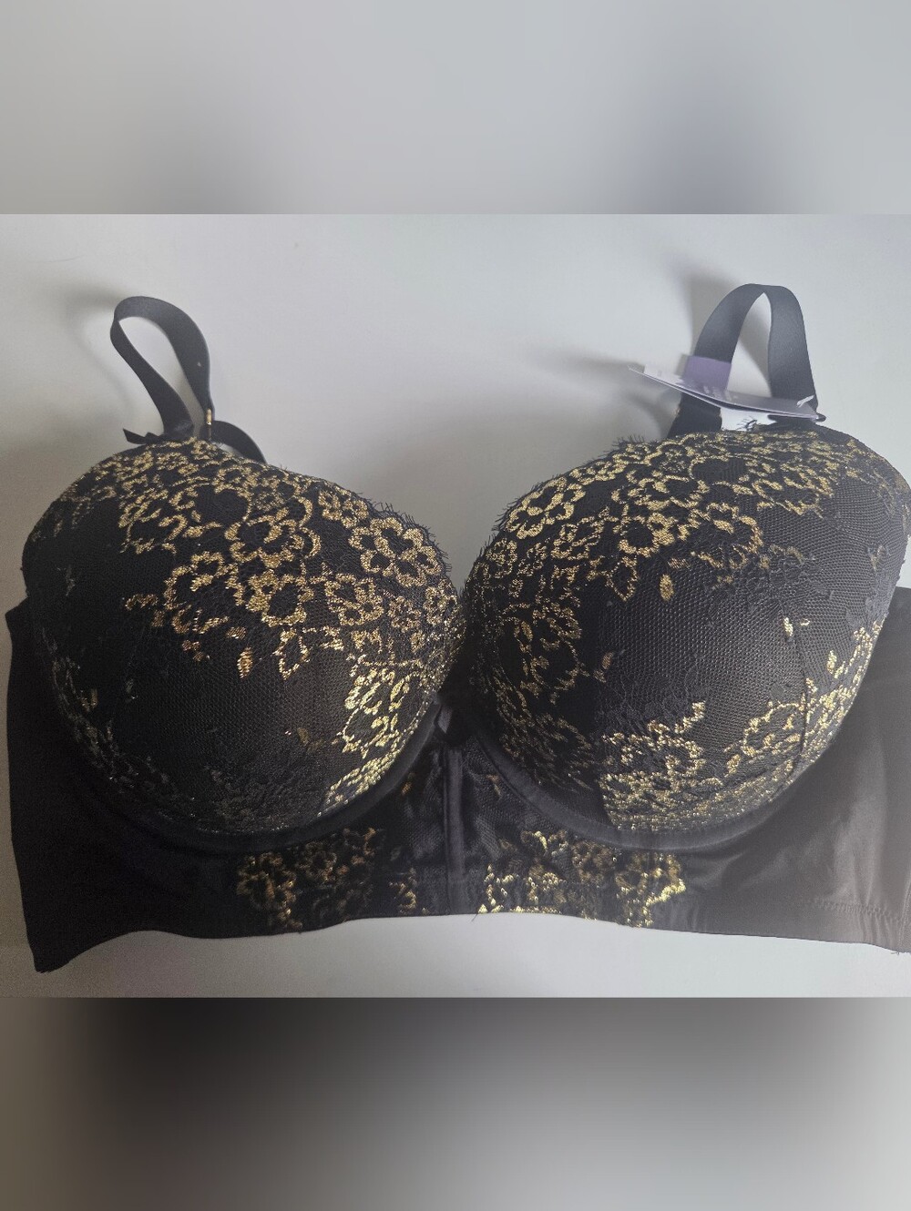 Cacique Black and Gold Lace Underwire Bra Women's Size 44DDD NWT Never Worn
